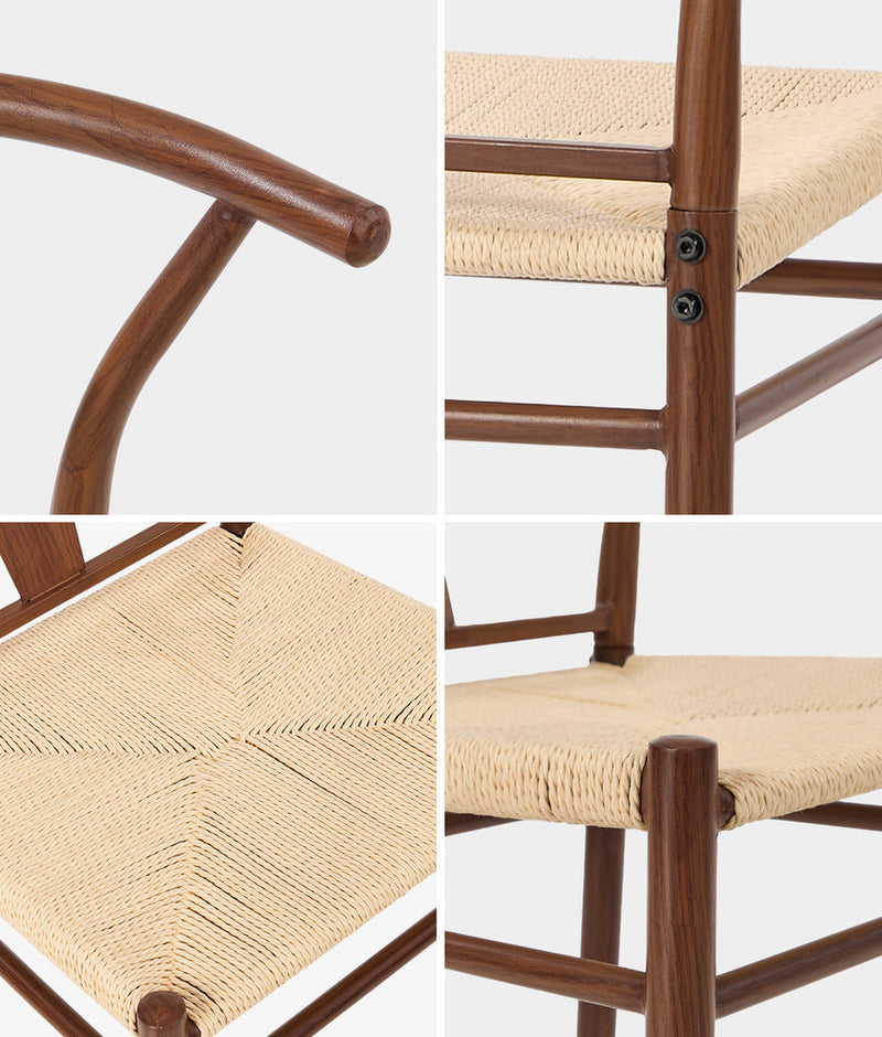 Oikiture 2x Dining Chair Metal Hans Wegner Chair Wishbone Walnut