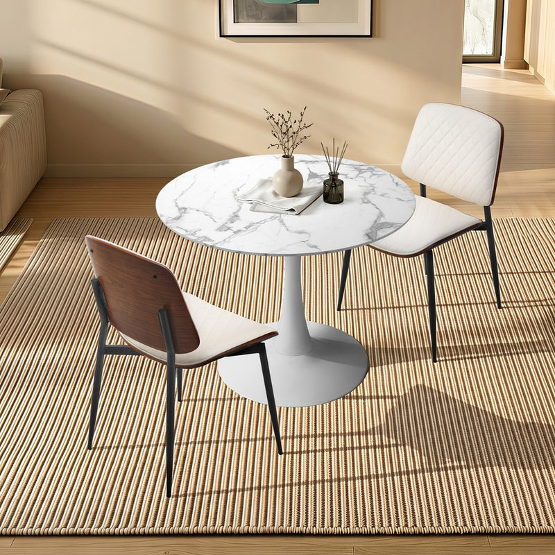 Oikiture Dining Table Set 60cm Table and Chairs PU Leather White