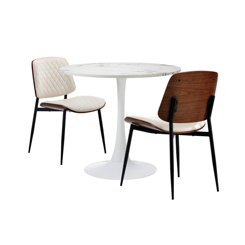 Oikiture Dining Table Set 60cm Table and Chairs PU Leather White