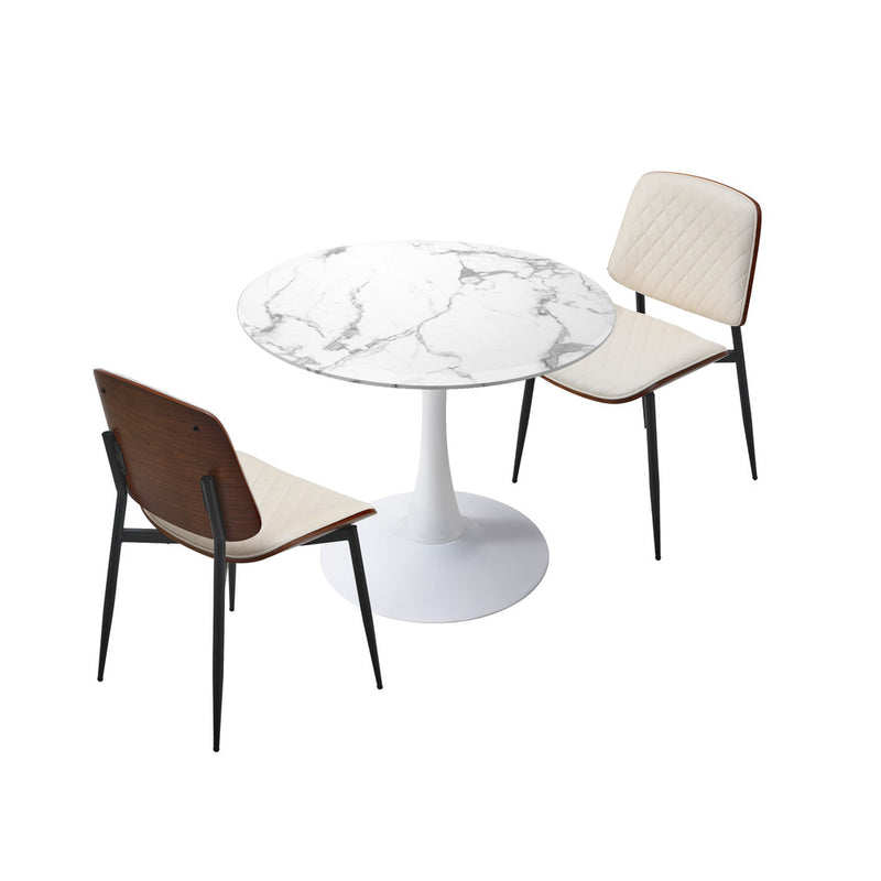 Oikiture Dining Table Set 60cm Table and Chairs PU Leather White