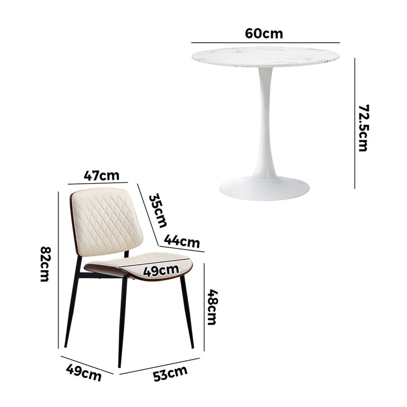 Oikiture Dining Table Set 60cm Table and Chairs PU Leather White