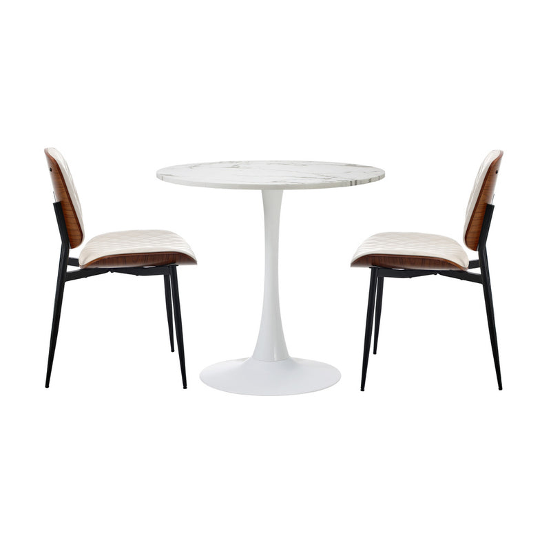 Oikiture Dining Table Set 60cm Table and Chairs PU Leather White