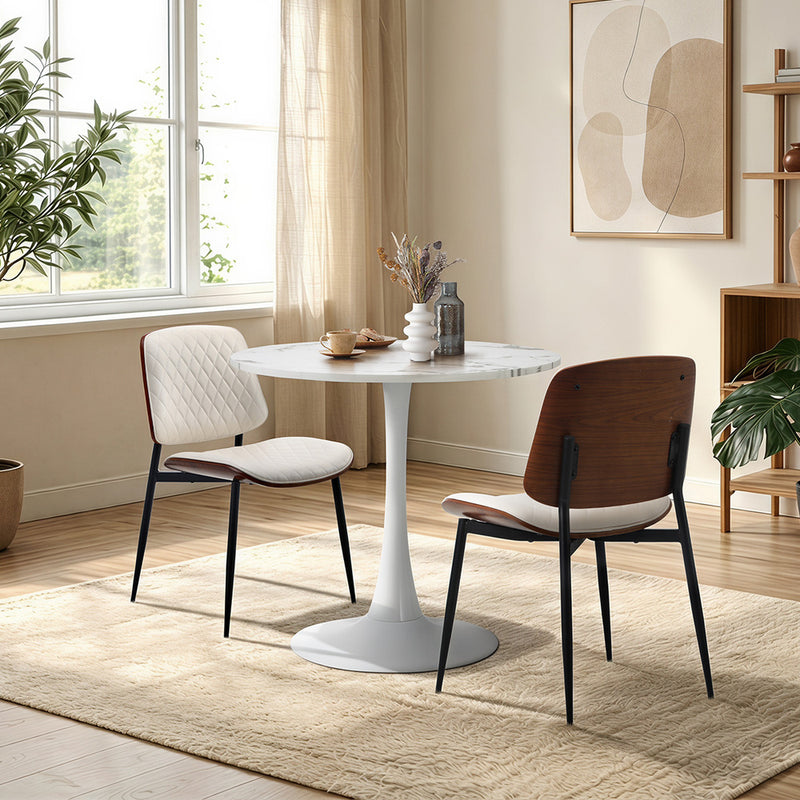 Oikiture Dining Table Set 60cm Table and Chairs PU Leather White