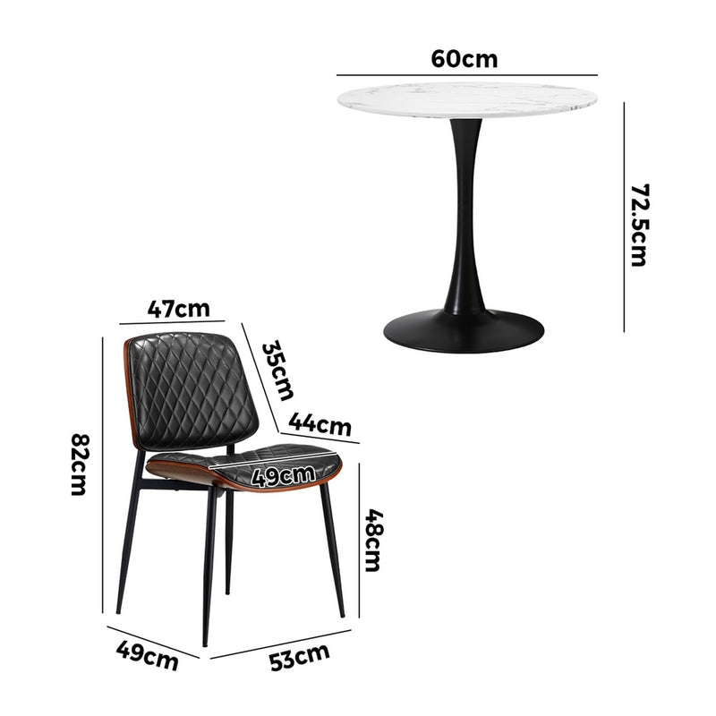 Oikiture Dining Table Set 60cm Table and Chairs White & Black