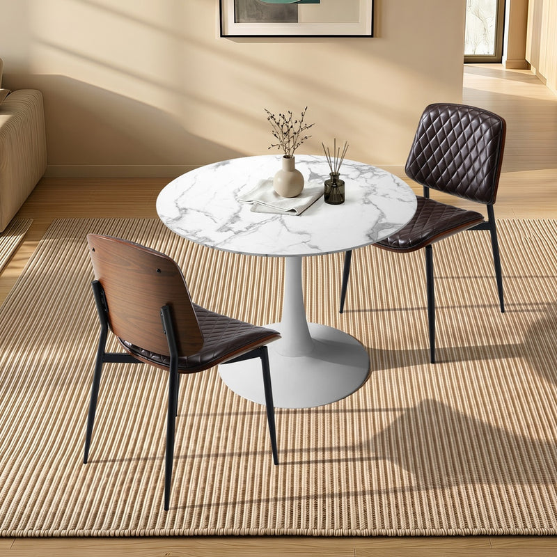 Oikiture Dining Table Set 60cm with Chairs PU Leather Brown & White