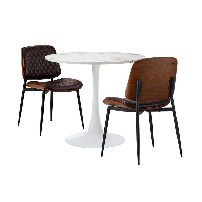 Oikiture Dining Table Set 60cm with Chairs PU Leather Brown & White