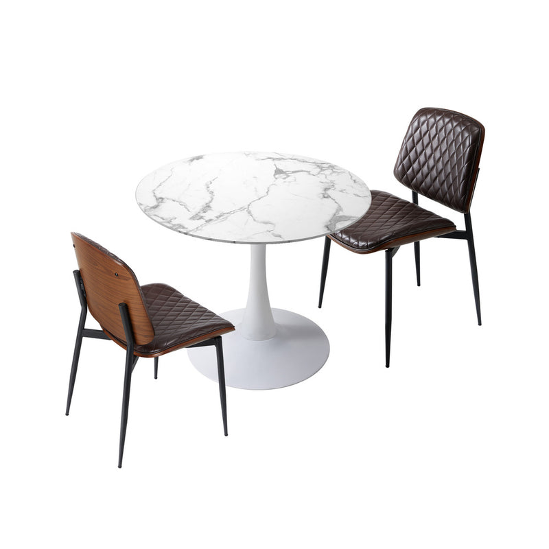 Oikiture Dining Table Set 60cm with Chairs PU Leather Brown & White