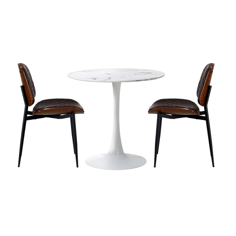 Oikiture Dining Table Set 60cm with Chairs PU Leather Brown & White