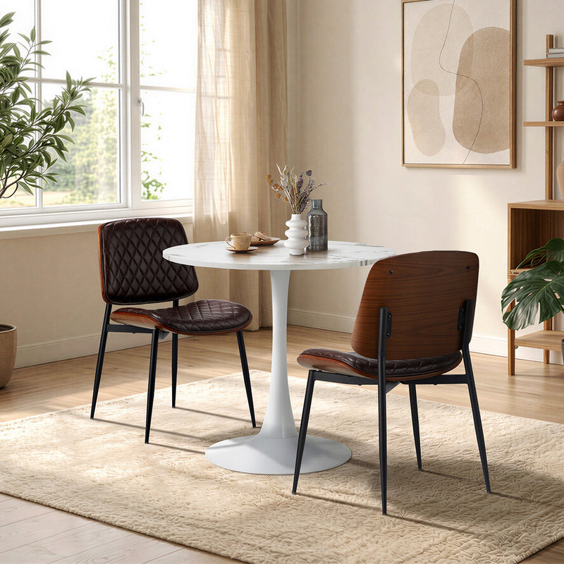 Oikiture Dining Table Set 60cm with Chairs PU Leather Brown & White