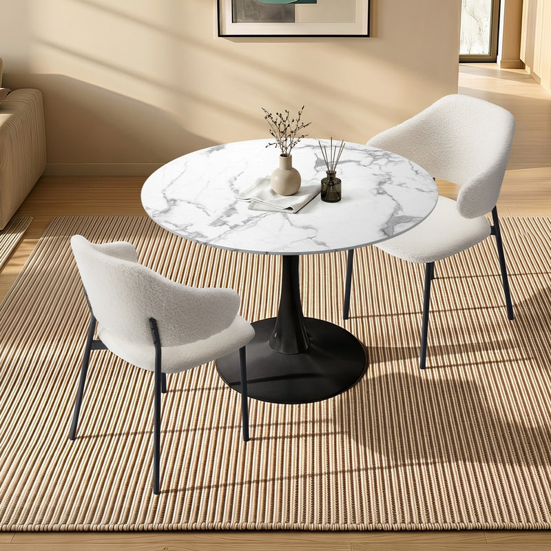 Oikiture 3PCS Dining Table Set Round Table & Chairs White & Black