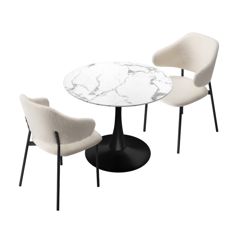 Oikiture 3PCS Dining Table Set Round Table & Chairs White & Black