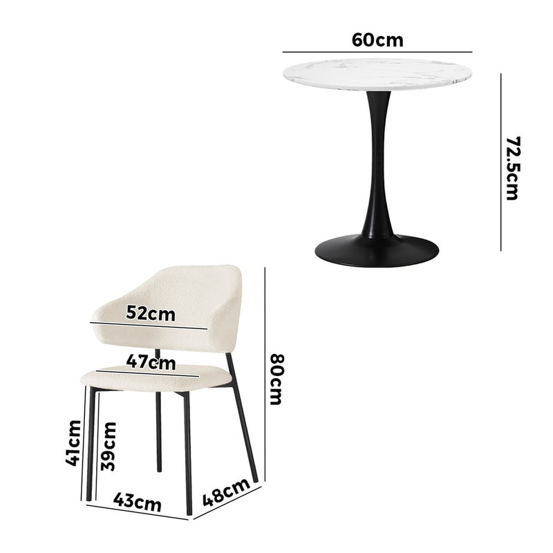 Oikiture 3PCS Dining Table Set Round Table & Chairs White & Black