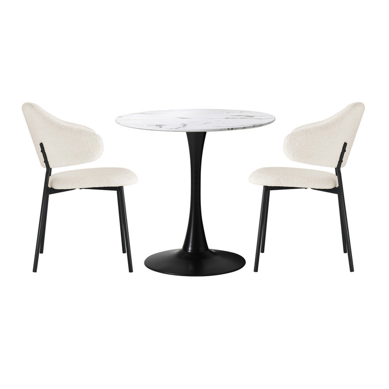 Oikiture 3PCS Dining Table Set Round Table & Chairs White & Black