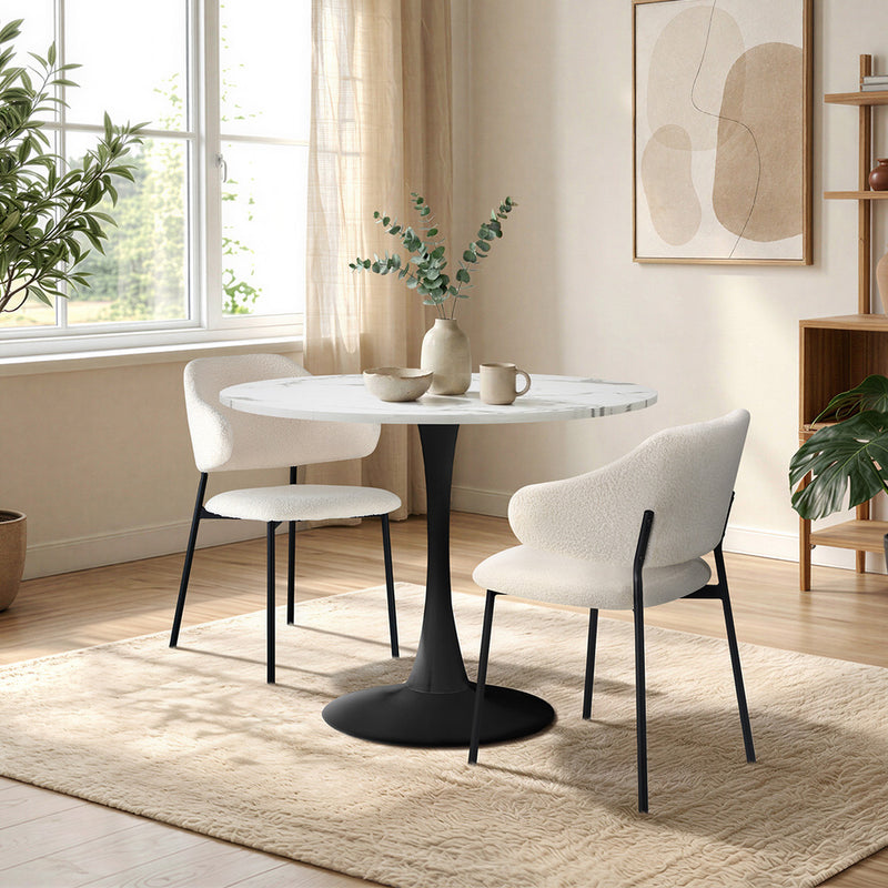 Oikiture 3PCS Dining Table Set Round Table & Chairs White & Black