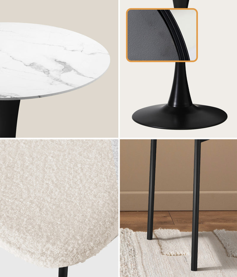 Oikiture 3PCS Dining Table Set Round Table & Chairs White & Black