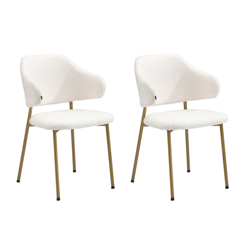 Oikiture 60cm Round Dining Table with 2x Dining Chairs Sherpa Gold&White