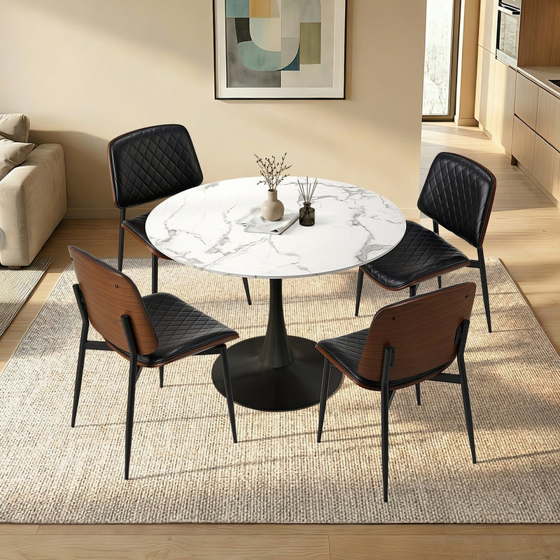 Oikiture 4 Seater Dining Set 90cm Table and Dining Chairs PU Leather