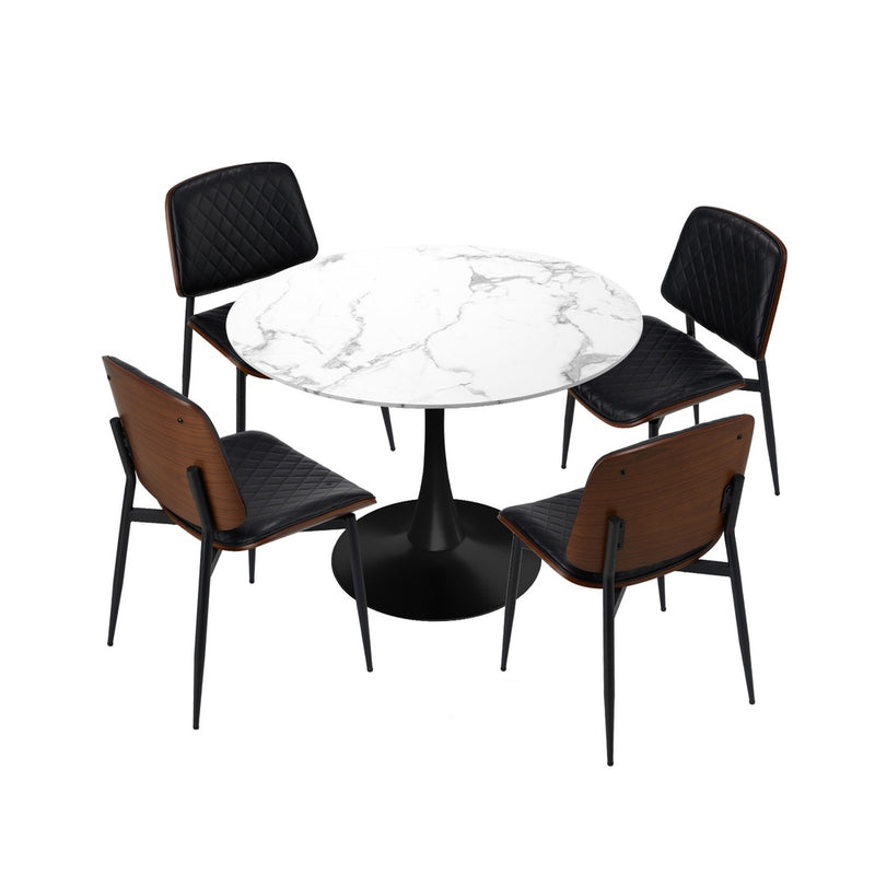 Oikiture 4 Seater Dining Set 90cm Table and Dining Chairs PU Leather