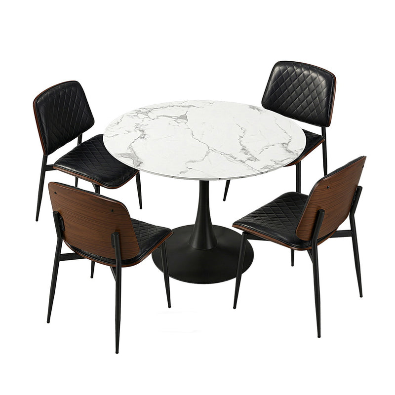 Oikiture 4 Seater Dining Set 90cm Table and Dining Chairs PU Leather