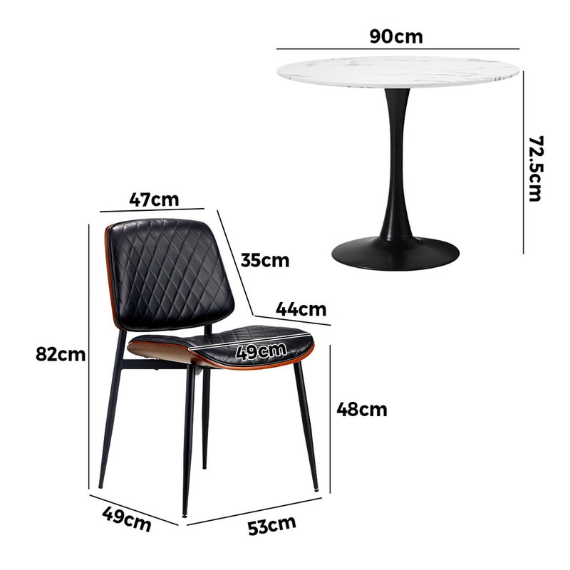Oikiture 4 Seater Dining Set 90cm Table and Dining Chairs PU Leather