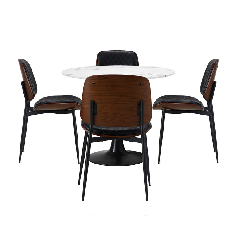 Oikiture 4 Seater Dining Set 90cm Table and Dining Chairs PU Leather