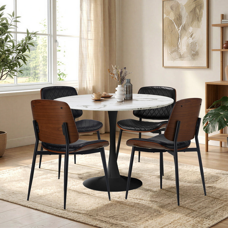 Oikiture 4 Seater Dining Set 90cm Table and Dining Chairs PU Leather