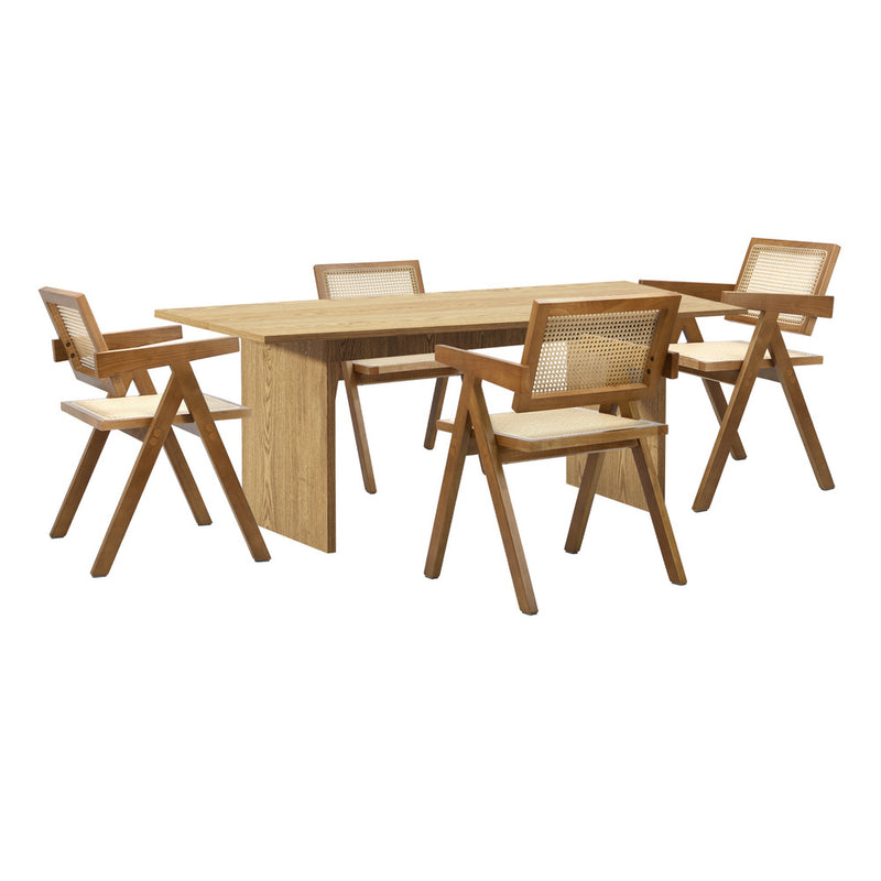 Oikiture 180cm Rectangular Dining Table with 4PCS Dining Chairs Wooden Walnut