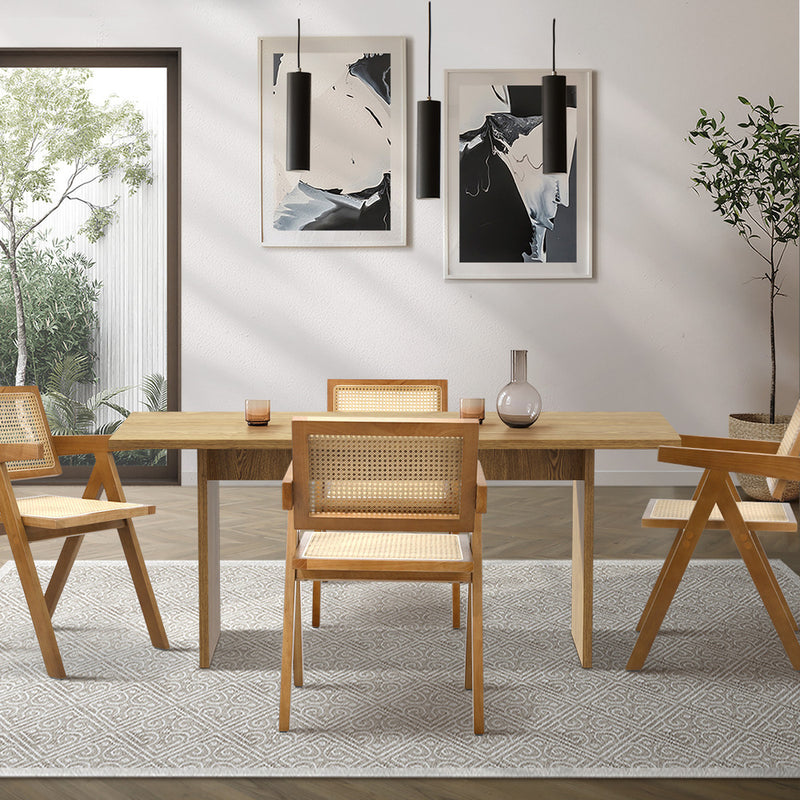Oikiture 180cm Rectangular Dining Table with 4PCS Dining Chairs Wooden Walnut