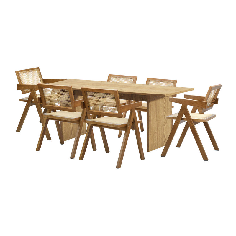 Oikiture 180cm Rectangular Dining Table with 6PCS Dining Chairs Wooden Walnut