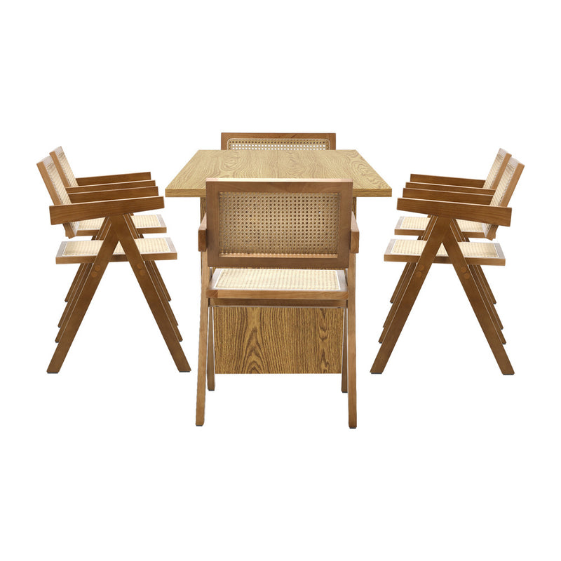 Oikiture 180cm Rectangular Dining Table with 6PCS Dining Chairs Wooden Walnut