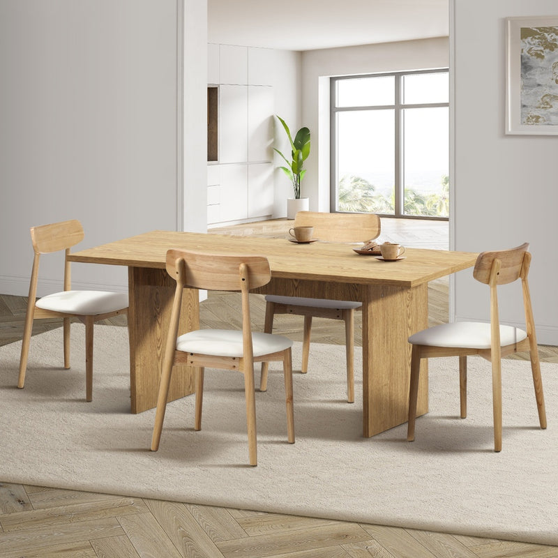 Oikiture Wooden 4-Seater Dining Table and Chairs Set