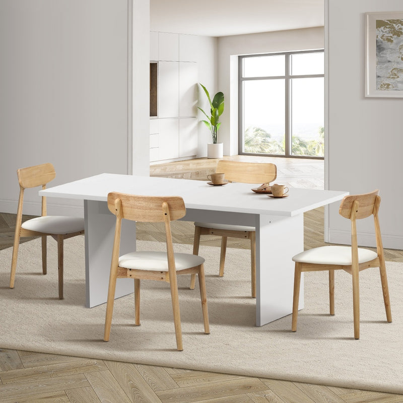 Oikiture 4-Seater Dining Table and Chairs Set Wooden White