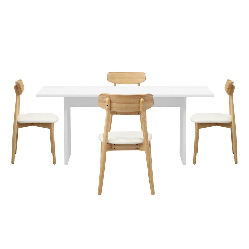 Oikiture 4-Seater Dining Table and Chairs Set Wooden White