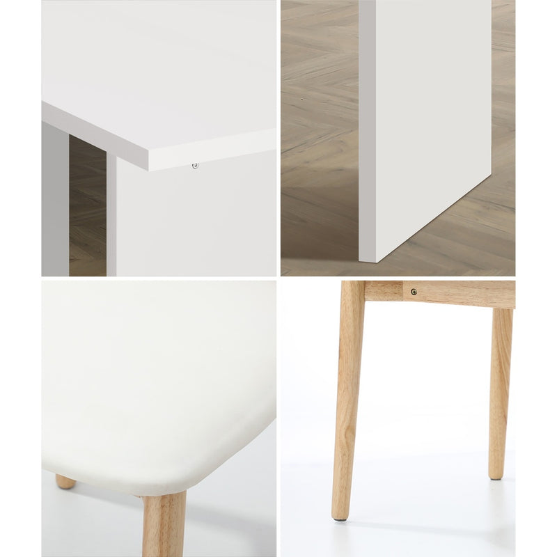 Oikiture 4-Seater Dining Table and Chairs Set Wooden White