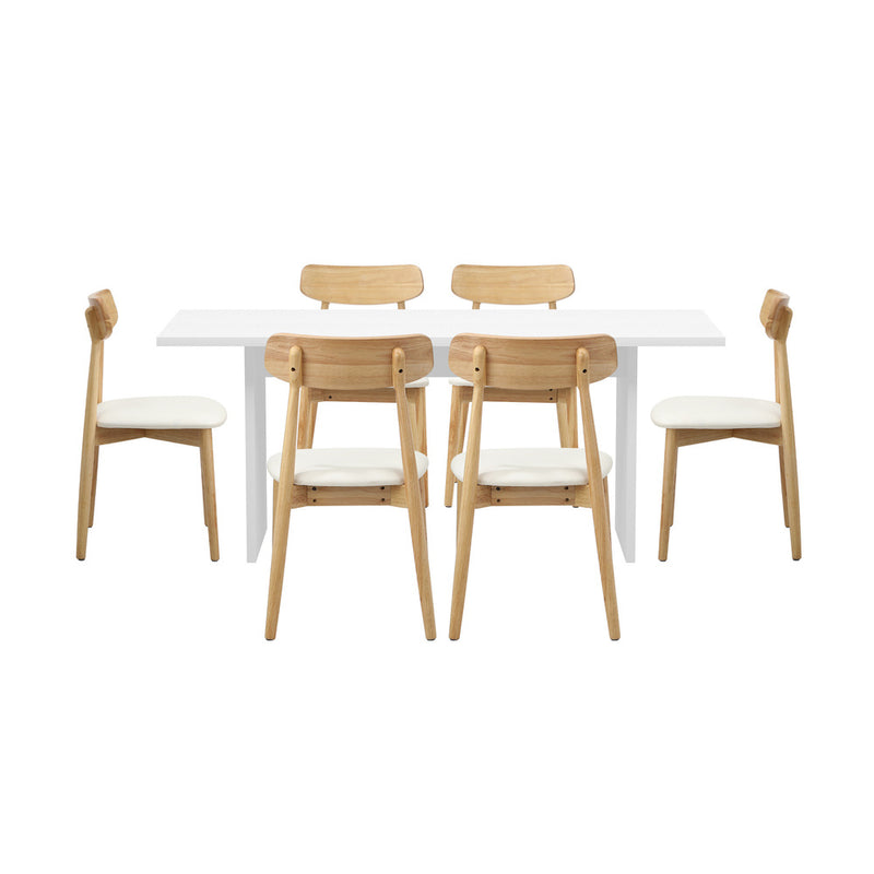Oikiture 6-Seater Dining Table and Chairs Set Wooden White