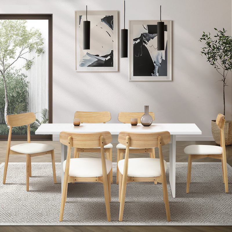 Oikiture 6-Seater Dining Table and Chairs Set Wooden White