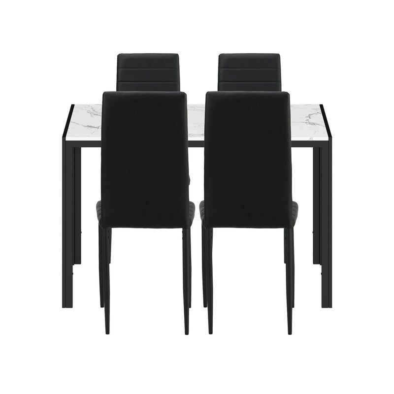 Oikiture 120cm Rectangle Dining Table with 4PCS Dining Chairs Marble White&Black
