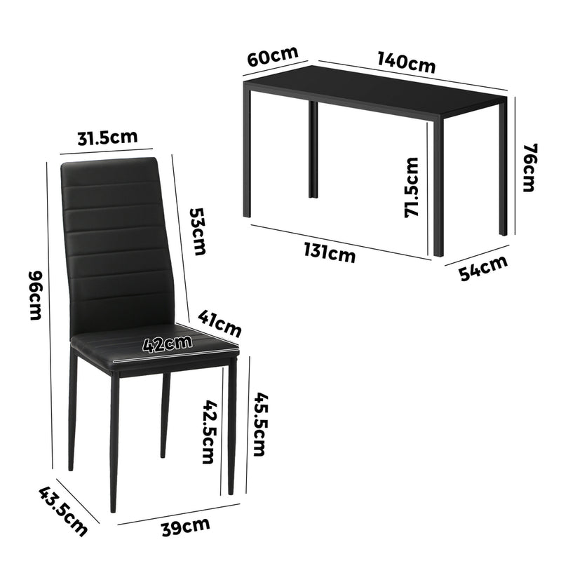 Oikiture 140cm Rectangle Dining Table with 6PCS Dining Chairs Wooden Black