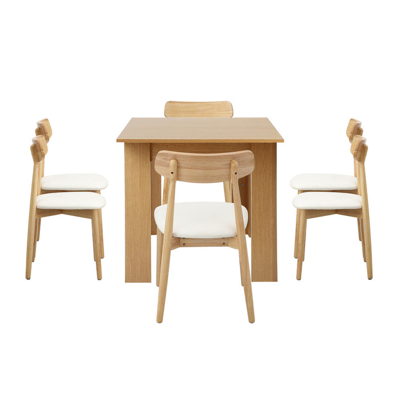 Oikiture 200cm Extendable Dining Table with 6x Dining Chairs PU Leather Natural