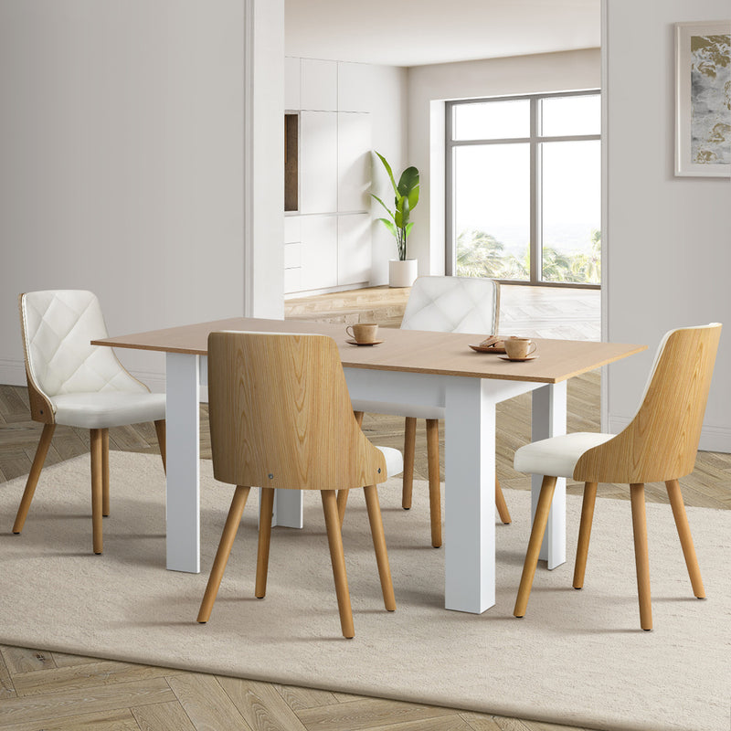 Oikiture Extendable Dining Table & 4pcs Chair with Leather Seat