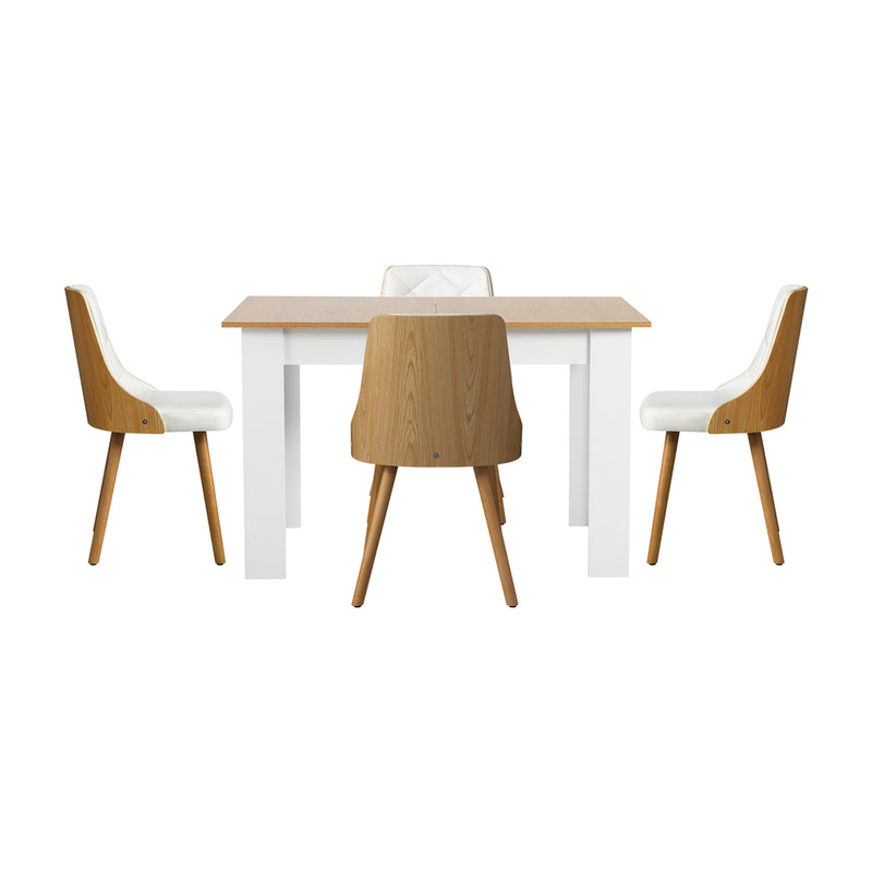Oikiture Extendable Dining Table & 4pcs Chair with Leather Seat