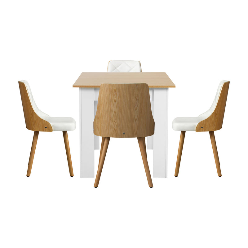 Oikiture Extendable Dining Table & 4pcs Chair with Leather Seat
