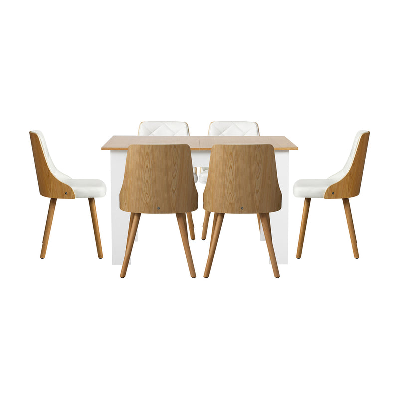 Oikiture Extendable Dining Table & 6pcs Chair with Leather Seat