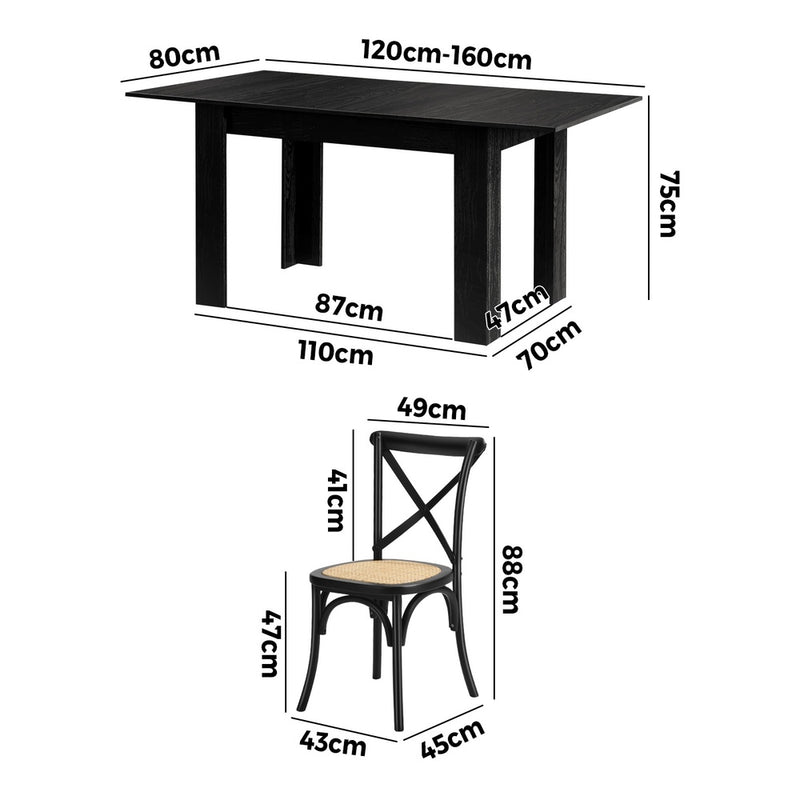 Oikiture 160cm Extendable Dining Table with 4PCS Dining Chairs Geometric Black