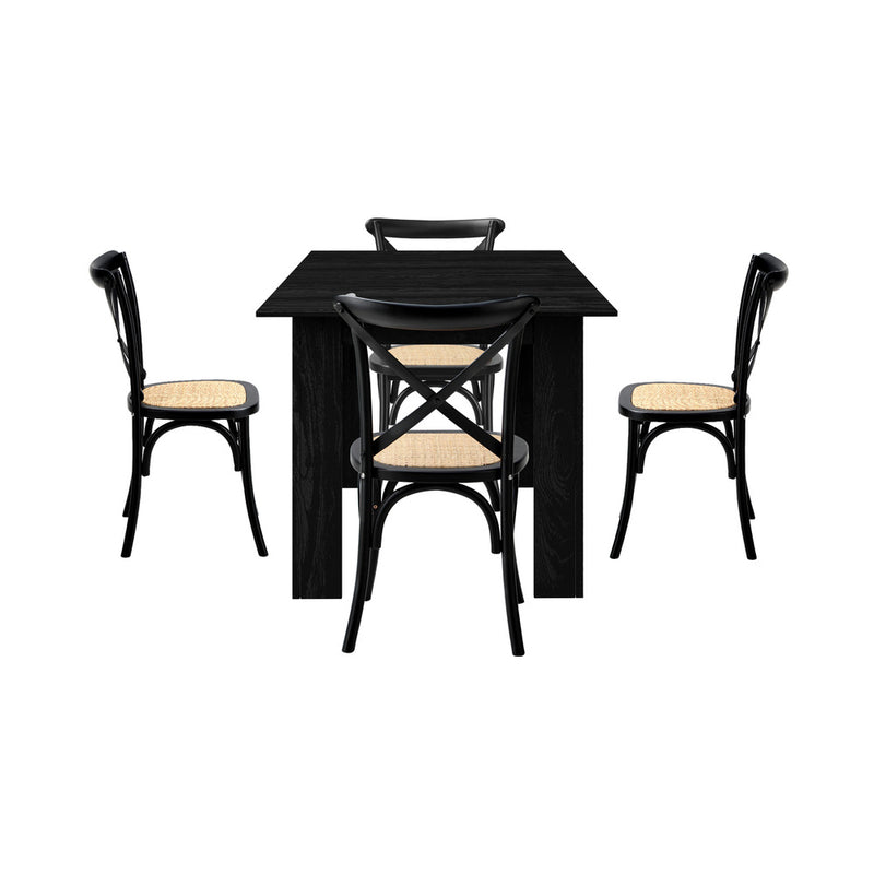 Oikiture 160cm Extendable Dining Table with 4PCS Dining Chairs Geometric Black