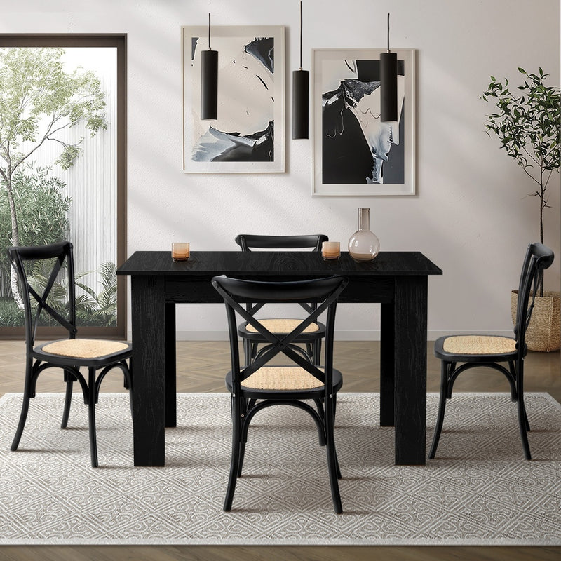 Oikiture 160cm Extendable Dining Table with 4PCS Dining Chairs Geometric Black