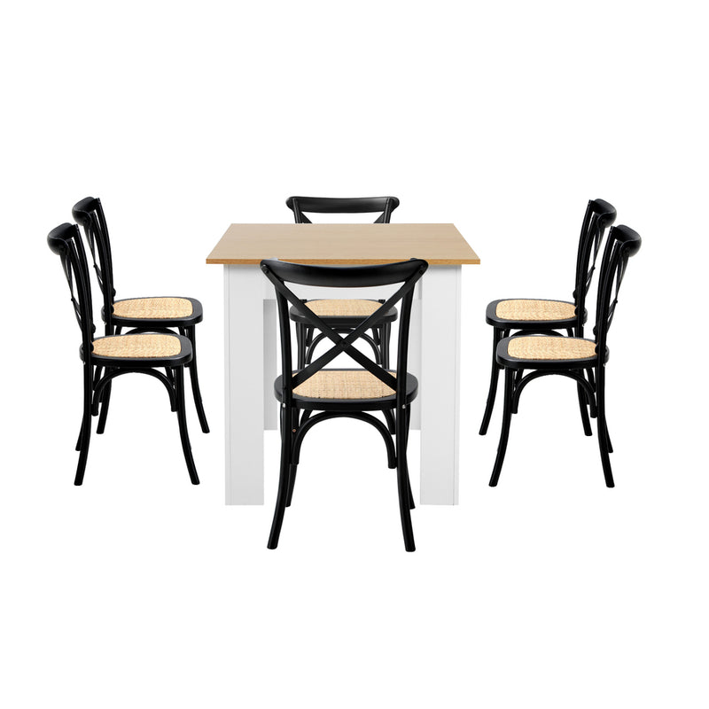 Oikiture 160cm Extendable Dining Table with 6PCS Chairs Crossback Black