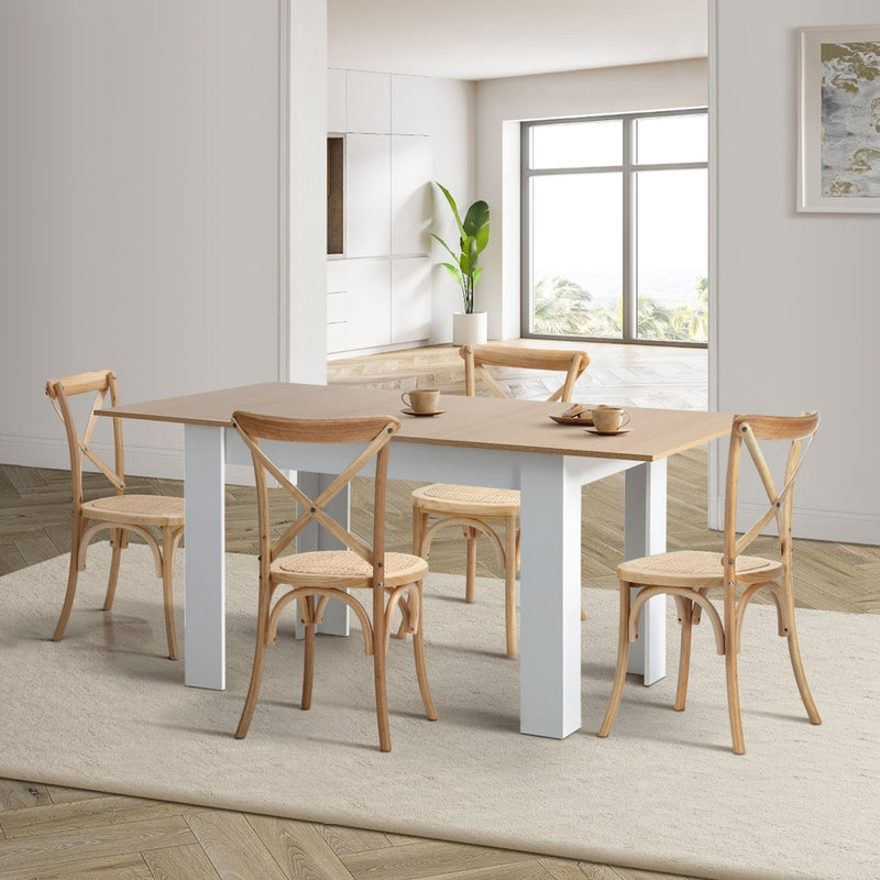 Oikiture 160cm Extendable Dining Table with 4PCS Chairs Crossback Wooden