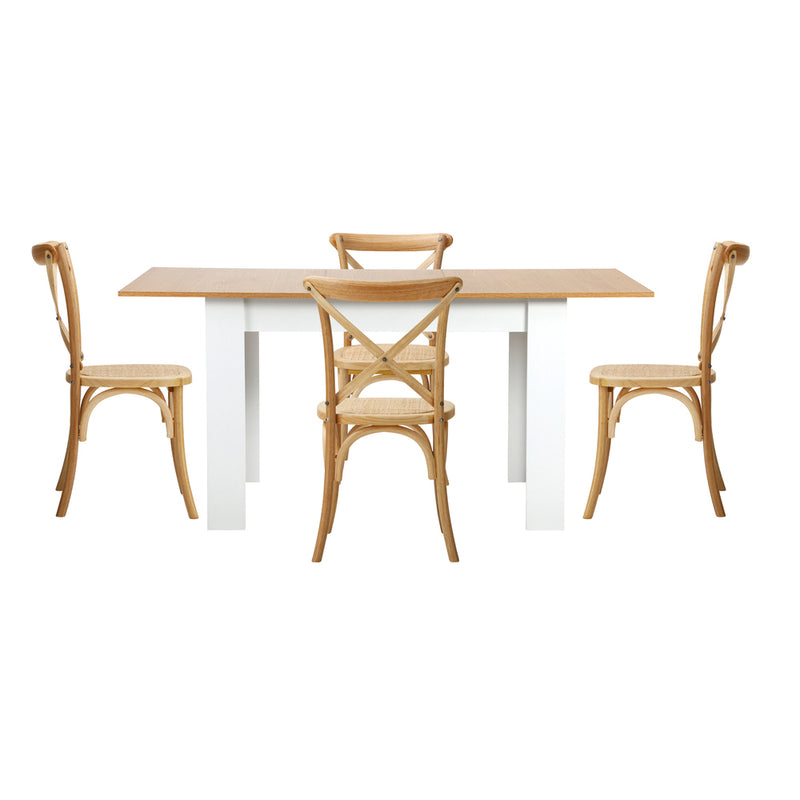 Oikiture 160cm Extendable Dining Table with 4PCS Chairs Crossback Wooden