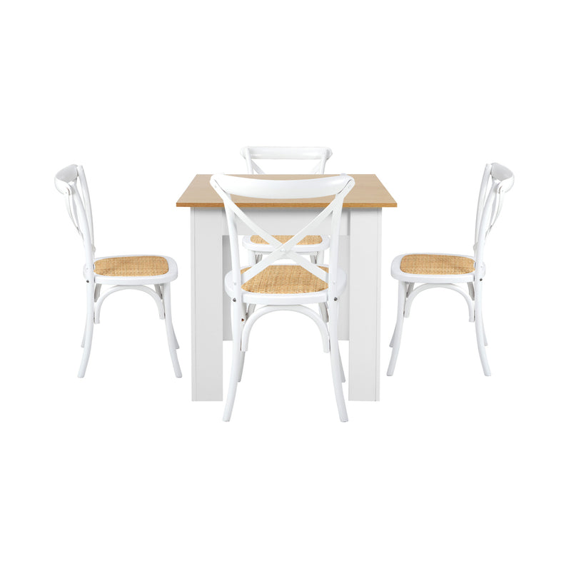 Oikiture 160cm Extendable Dining Table with 4PCS Chairs Crossback White